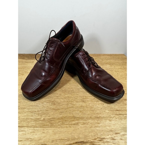 Ecco Other - ECCO Mens Leather Square Bicycle Toe DerShoes Burgundy Mahogany Size 42by